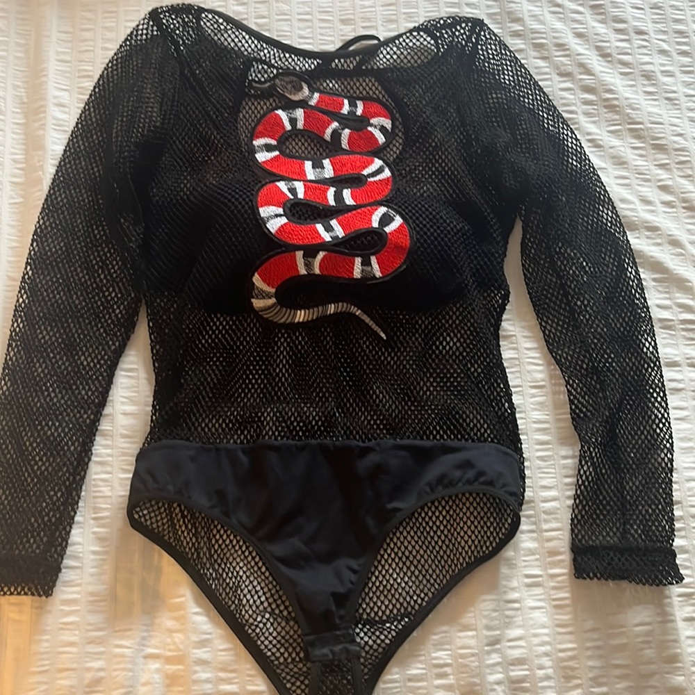 Fishnet snake embroidered body suit